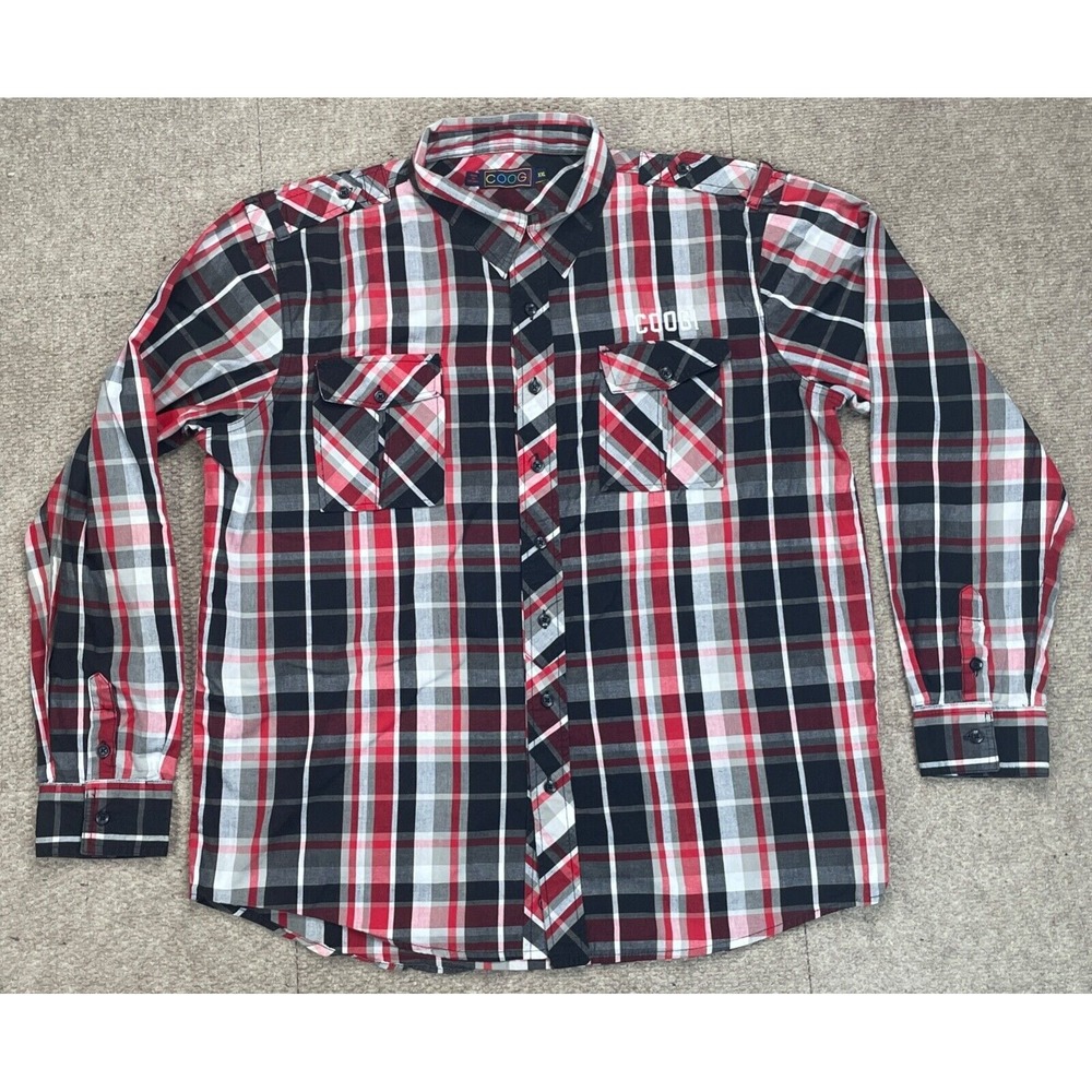 Coogi Men's Military Plaid Button Up Long Sleeve Shirt Size XXL